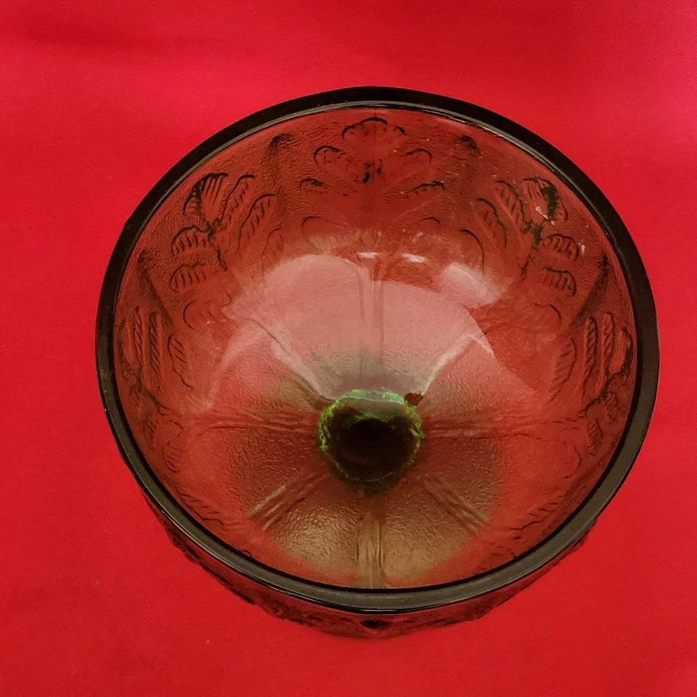 VTG FTD 1978 Green Glass Avocado Oak Leaf Pedestal Depression Bowl Dish